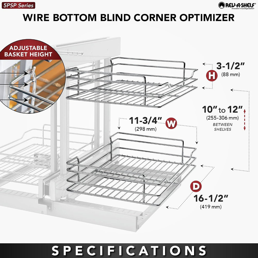 Rev-A-Shelf Chrome Two-Tier Wire Bottom Pullout Organizer with Soft-Close for...