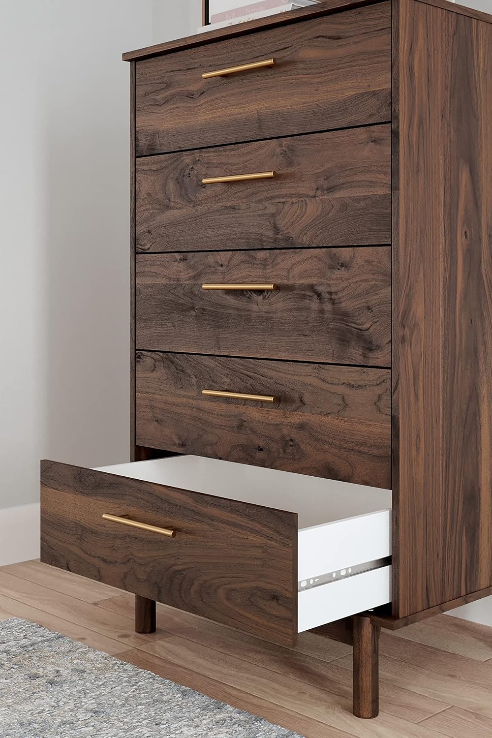 Signature Design by Ashley Tall 5 Drawer Chest, Mocha Walnut Dresser