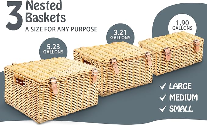 Wicker Storage Baskets with Lids – Set of 3 - Image 5