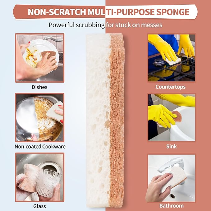 HOMERHYME Natural Dish Sponge 12 Pack, Non-Scratch Scrub Kitchen Sponge - Image 3