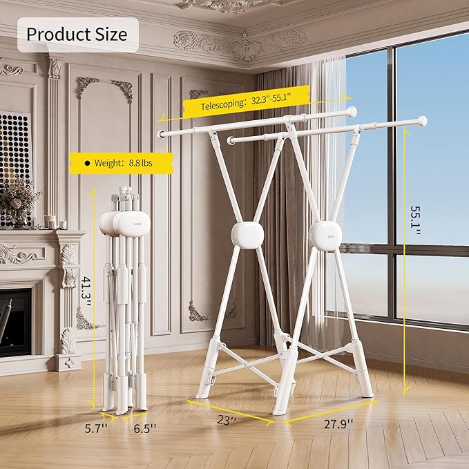 BIREN Clothes Drying Rack Heavy Duty Clothing Racks Extending Laundry Rack Two - Image 6