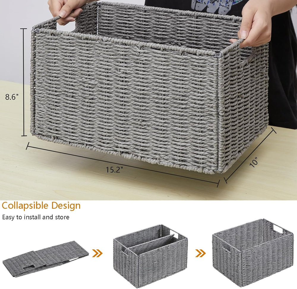 Vagusicc Wicker Storage Basket, Set of 2 Hand-Woven Paper Rope Wicker Basket,...