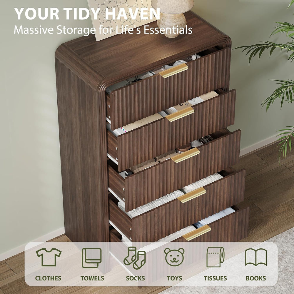 Decofy Fluted 5 Drawers Dresser, 48" Tall Chest of Drawers for Bedroom