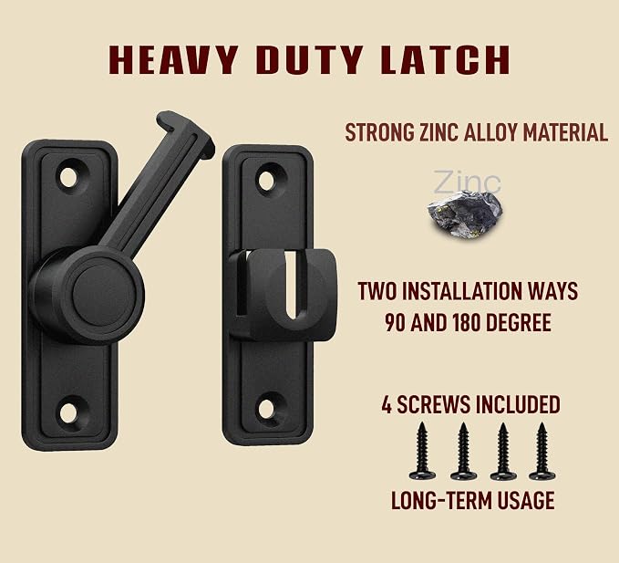 Barn Door Privacy Latch, 90°/180° Swing Slide Lock, Zinc-Alloy, Adhesive or - Image 4