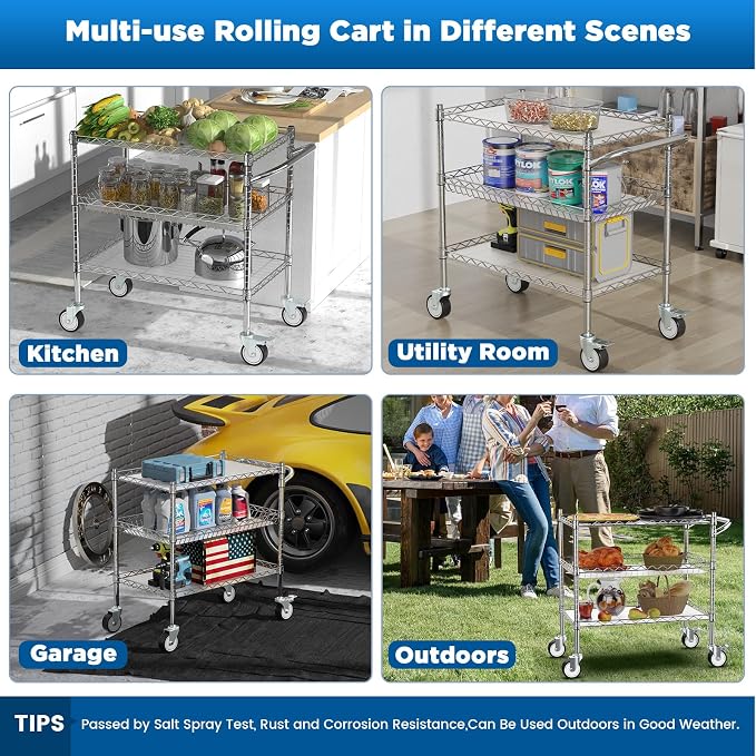 Leteuke Heavy Duty 3 Tier Rolling Utility Cart, NSF Certified 990Lbs Capacity - Image 5