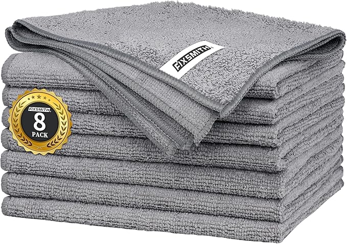 FIXSMITH Grey Microfiber Cleaning Cloth -Pack of 8, Highly Absorbent Cleaning by FIXSMITH