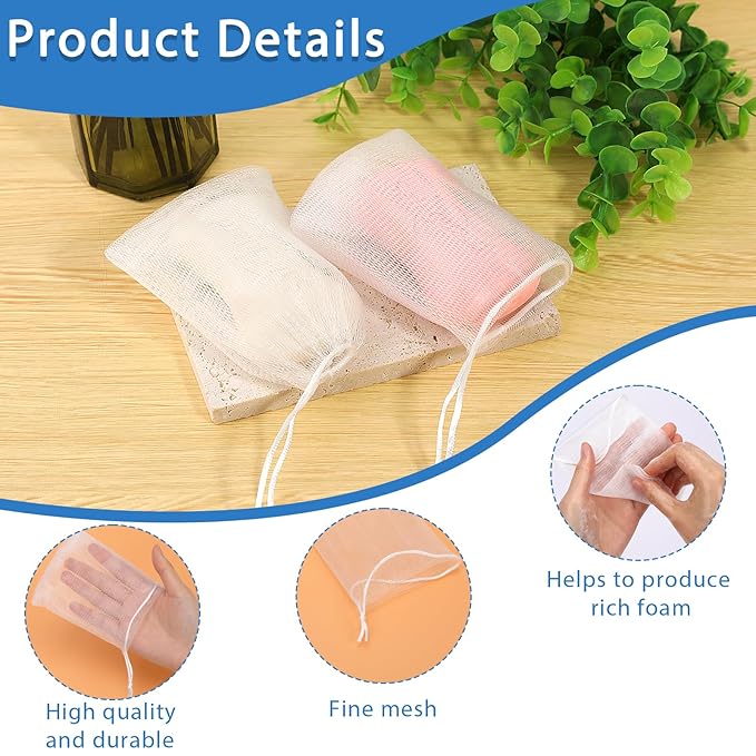Mozeat Lens 20 PCS Exfoliating Mesh Soap Saver Pouch Bag Mesh Soap Bag Handmade - Image 4