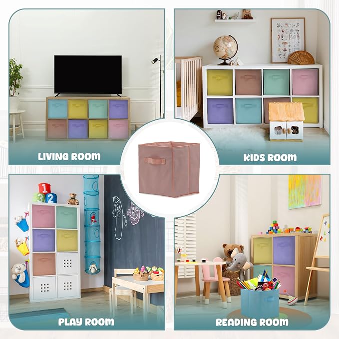 4E's Novelty 6 Pack 11 Inch Pastel Color Storage Foldable Cube Bins, Colorful - Image 4