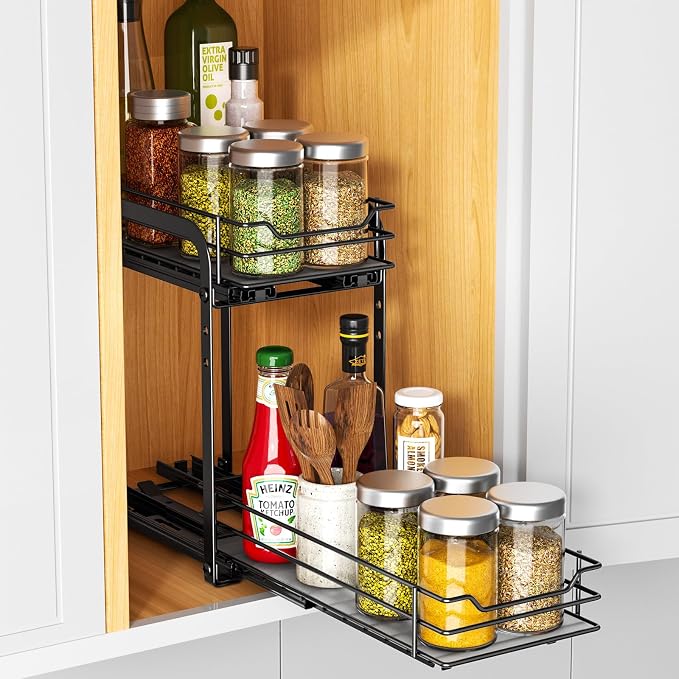 RCHYFEED Spice Organization for Cabinet, 2 Tier Pull Out Spice Rack for - Image 3