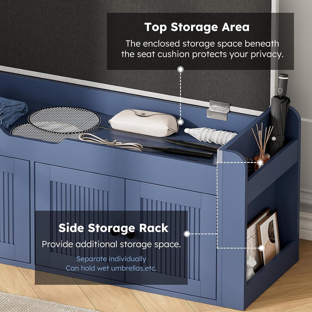 47.2" Storage Bench - Entryway Shoe Bench with Side Storage Shelves and ...
