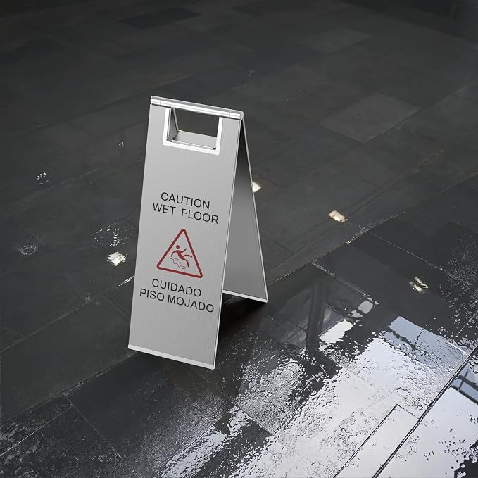 Stainless Steel Wet Floor Sign 2 Pack, 24 Inch Double-Sided Foldable Caution - Image 4