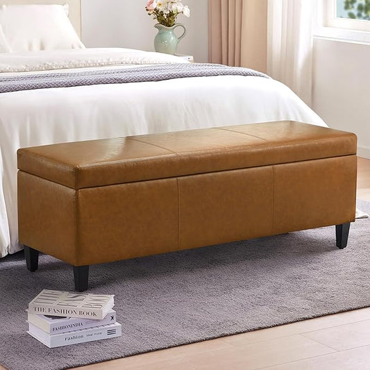 HUIMO Faux Leather Storage Ottoman Bench 50.3 Inch Extra Long PU Upholstered by HUIMO