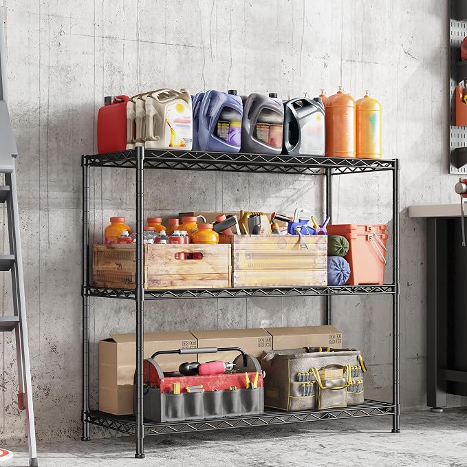 3- Shelf Metal Shelving Unit 35.6Wx14Dx36H Adjustable Storage Shelves Heavy - Image 6