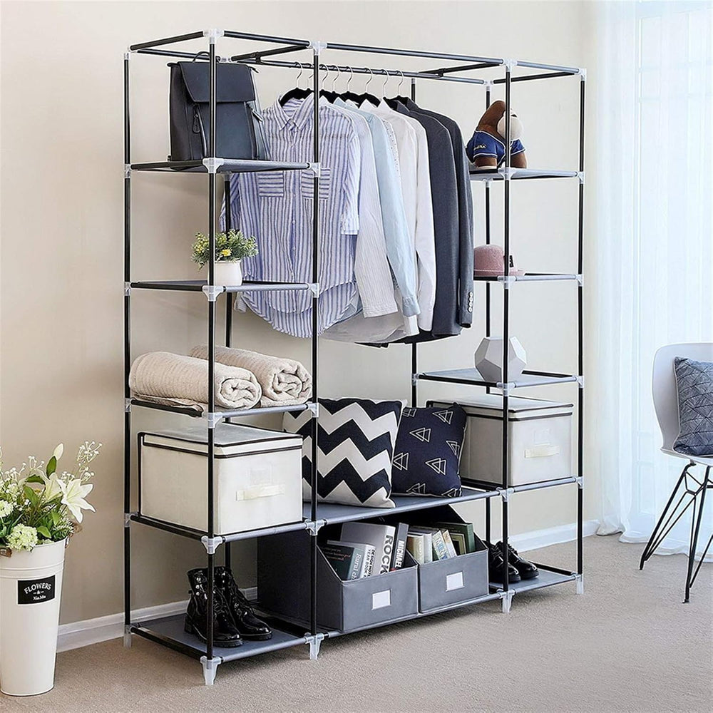 Portable Clothes Closet Wardrobe Storage Organizer with Shelves and Cover for...