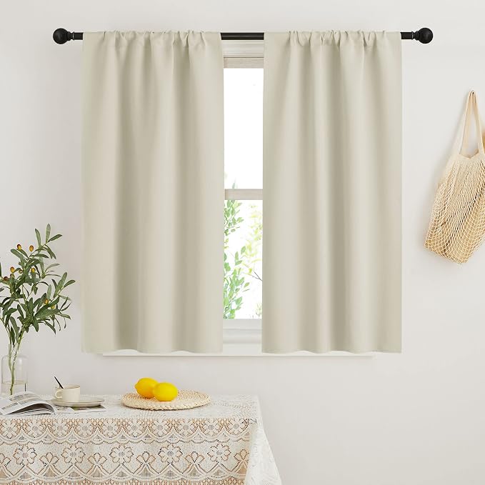 RYB HOME Beige Short Curtains Blackout, 45 inch Durable Cafe Curtains Room by RYBHOME