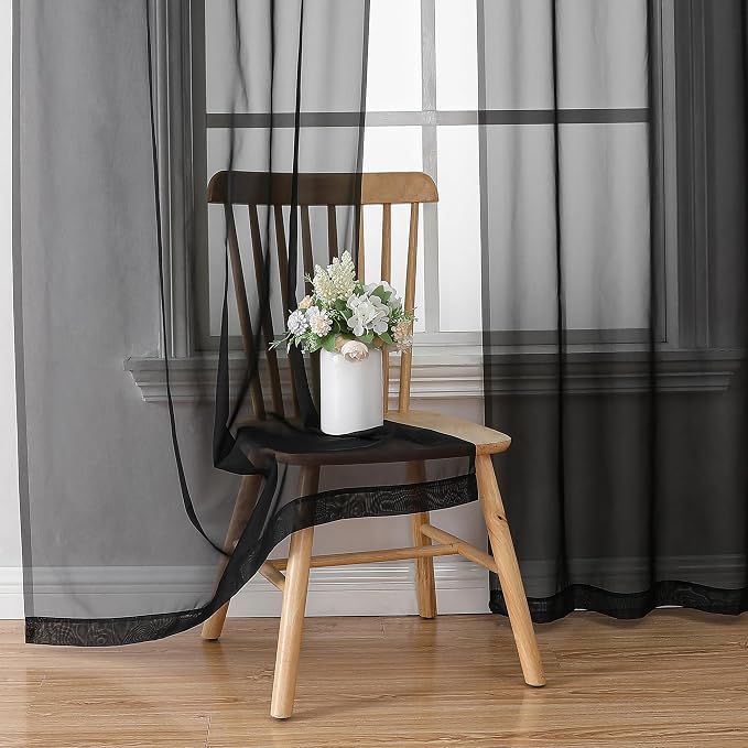 Chyhomenyc 2 Panels Solid Color Sheer Window Curtains 108 Inches Long, Elegant - Image 5
