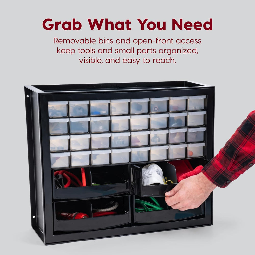 IRIS USA 32-Drawer Organizer with 4 Bins and Dividers, Garage Tool, Black
