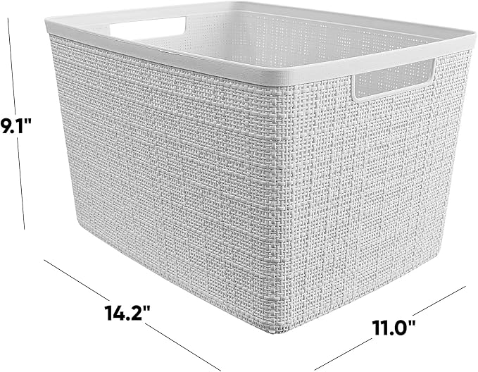 Curver Set of 4 Jute Large Decorative Plastic Organization and Storage Baskets - Image 2