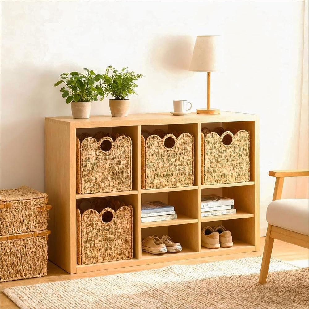 Scalloped Wicker Storage Cubes Basket, 12”x12“ Heavy Duty Paper rope/Hyacinth...