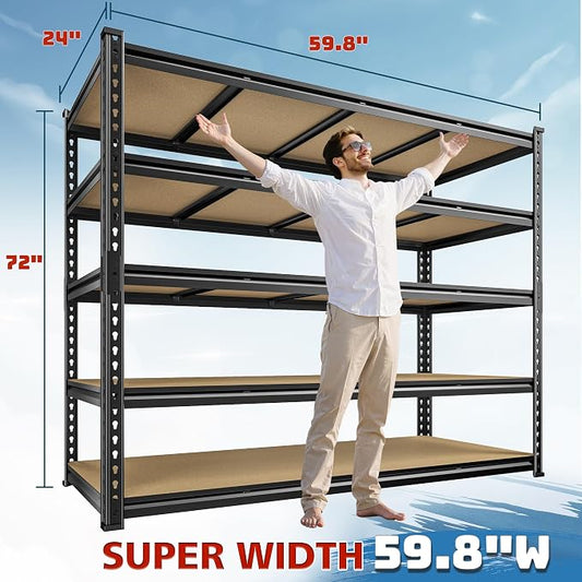 59.8"W Garage Shelving 72"H Storage Shelves 2750LBS Metal Shelving Heavy Duty - Image 2