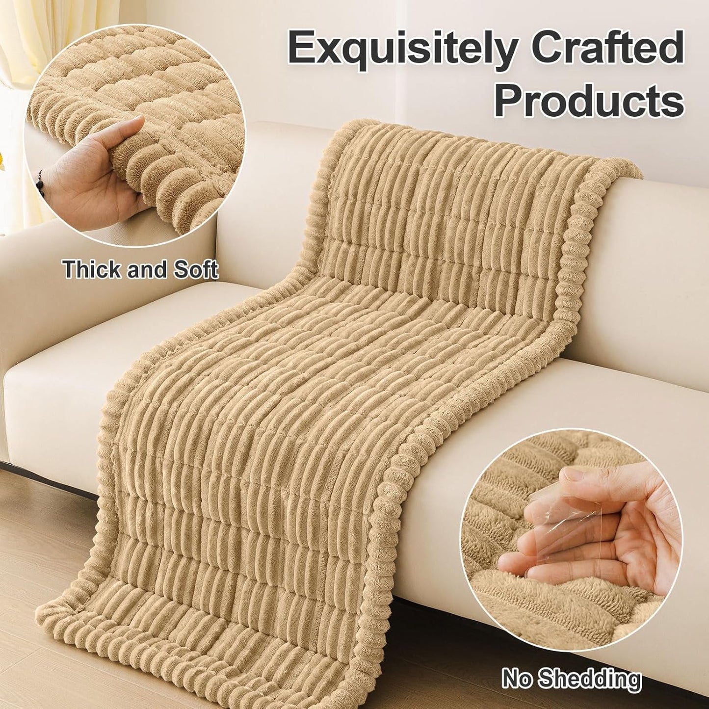 hyha Couch Cover for Dogs Washable, Non Slip Thick Flannel Sofa Protector, Pet Friendly Plush Furniture Cover for Sectional Sofa & Loveseat (Camel, 27.6" x 59")