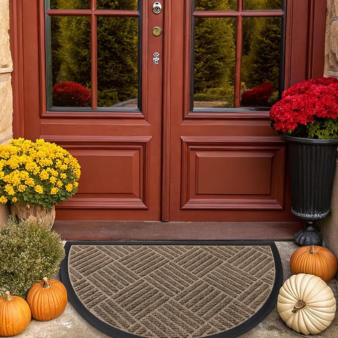 Smiry Half Circle Front Door Mat Outside Entrance, Heavy Duty Outdoor Indoor - Image 9
