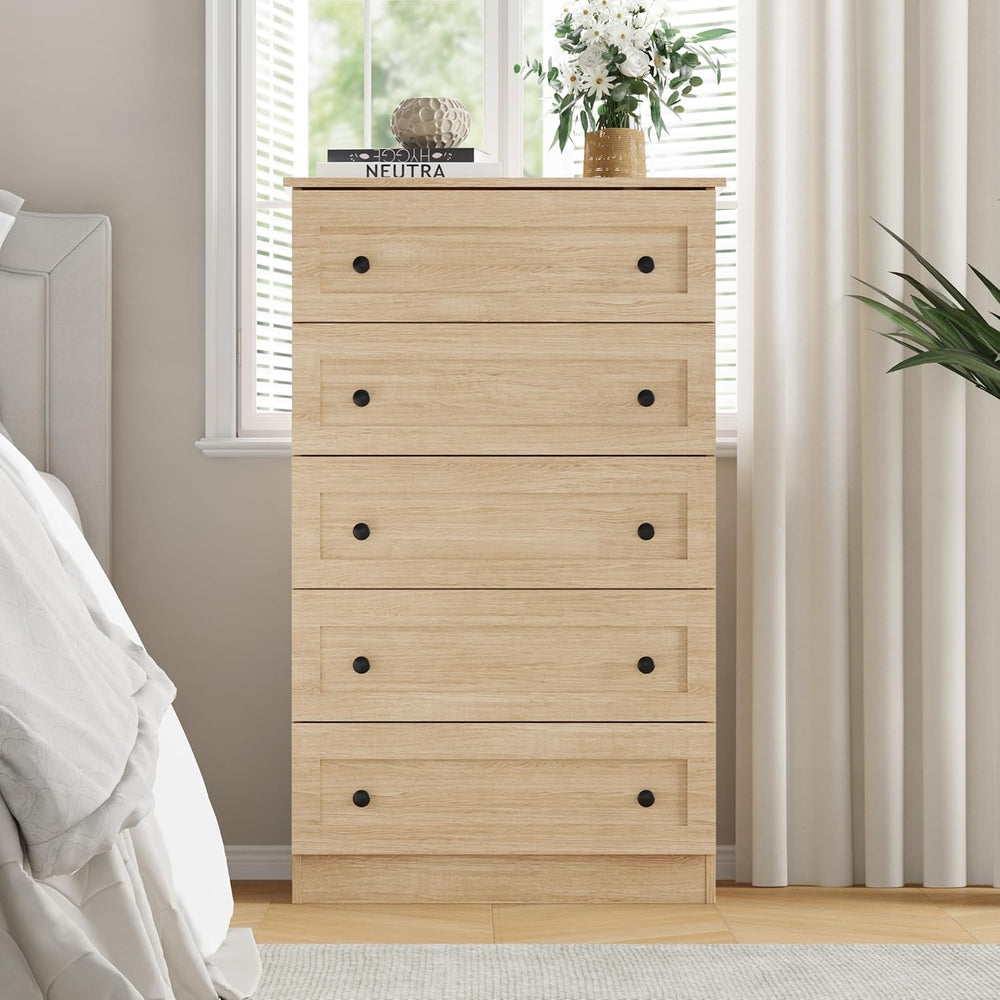 Furnify 5 Drawers Dresser, 45" Tall Modern Chest of Drawers, Farmhouse D...