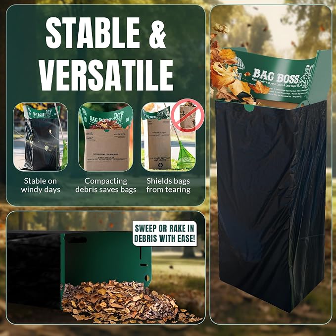 Lawn & Leaf Bag Holder Stand | Fits 33-55 Gallon Paper or Plastic Yard Waste - Image 3