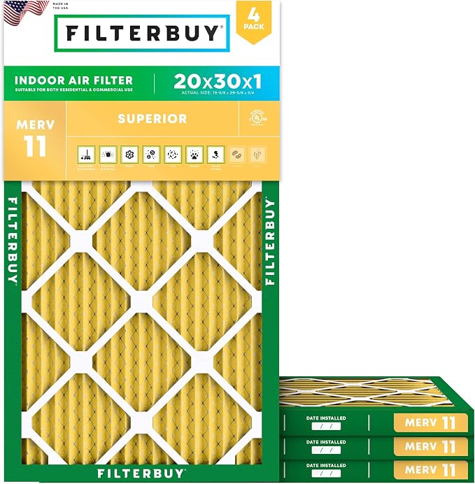 Filterbuy 20x30x1 Air Filter MERV 11 Allergen Defense Replacement, by Filterbuy