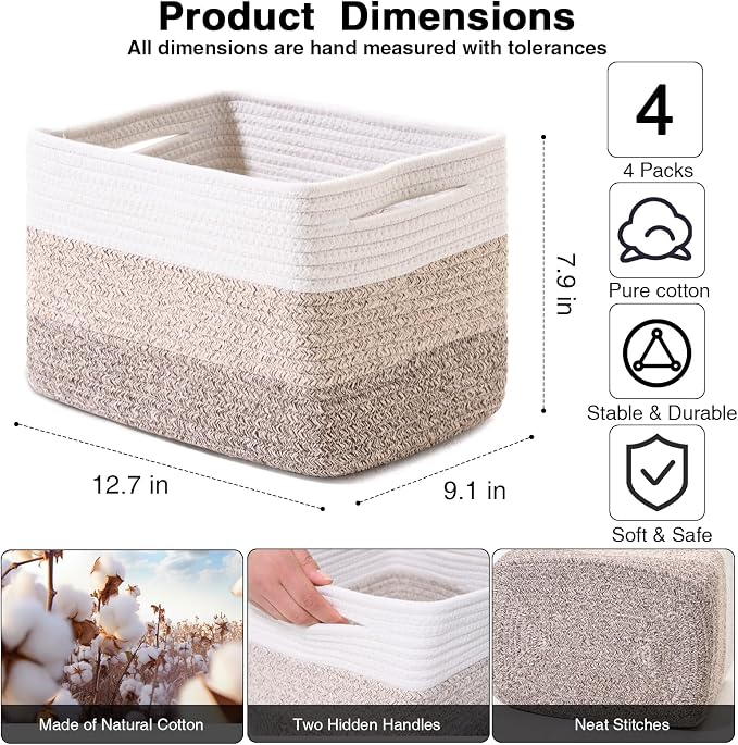 Small Storage Baskets for Organizing Shelves, Woven Cotton Rope Basket for - Image 2