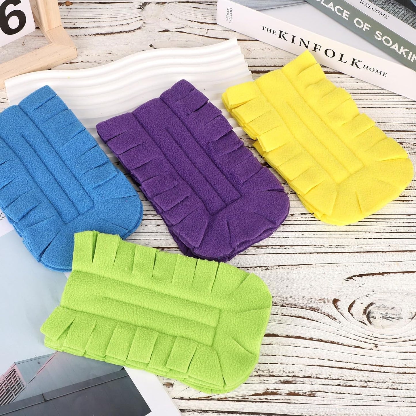 4pcs Reusable Duster Refills, 4 Color 360° Washable Heavy Duty Fleece Dusting Pads Cleaning Pads Replacement Accessories for Ceiling Fan Window Blinds Kitchen Car Interior (Handle Not Included)