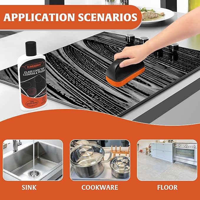 Glass Stove Top Cleaner Kit 12 oz, Cooktop Cleaner and Polish Non-Abrasive No - Image 3