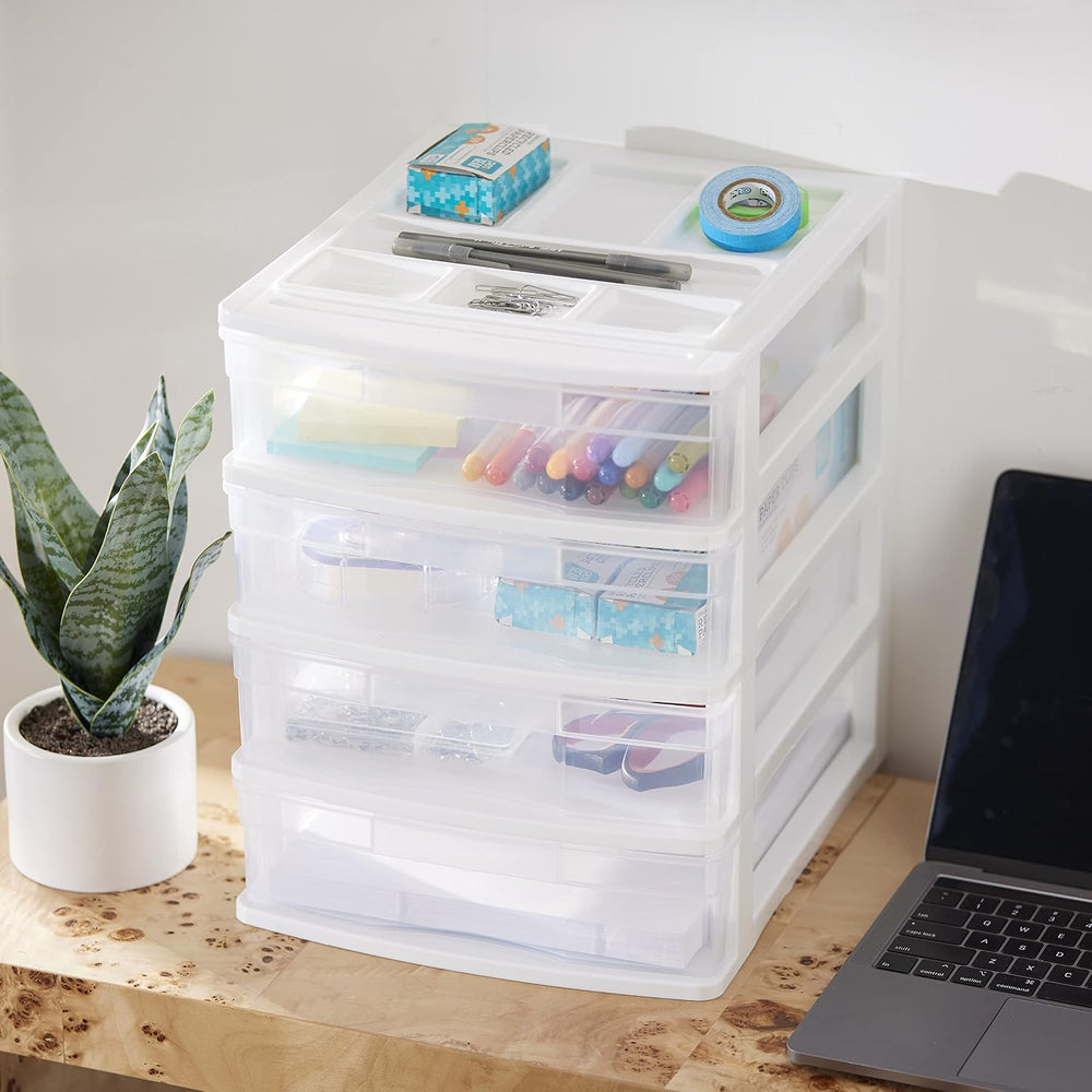 Gracious Living 4-Drawer Desktop/Countertop Organizer, White/Clear, 4 Pack