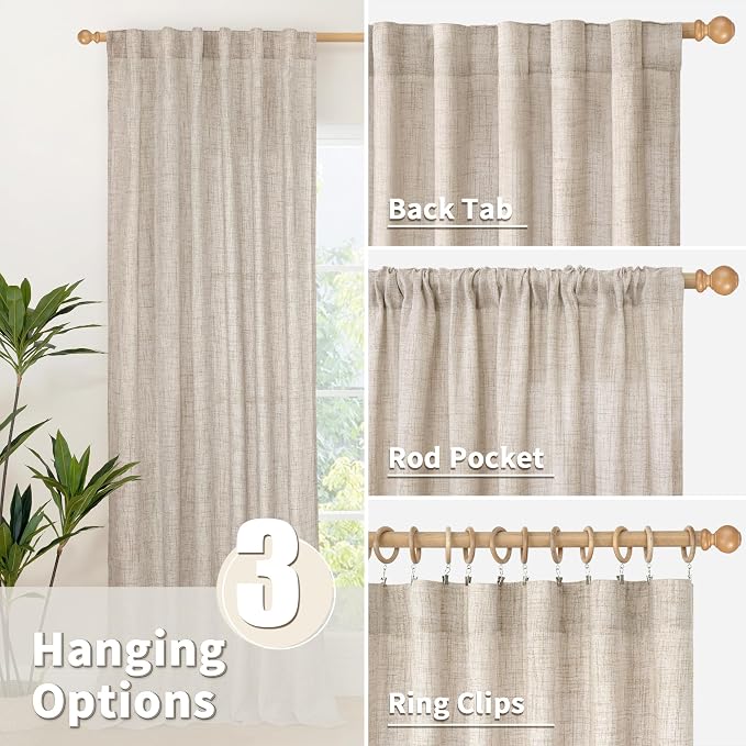 YoungsTex Linen Semi Sheer Curtains 63 Inch Length 2 Panels - Image 6