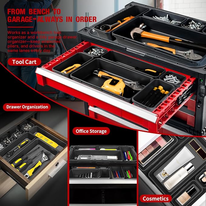 10 PCS Tool Box Drawer Organizers, Large & Medium Tool Trays - Image 7