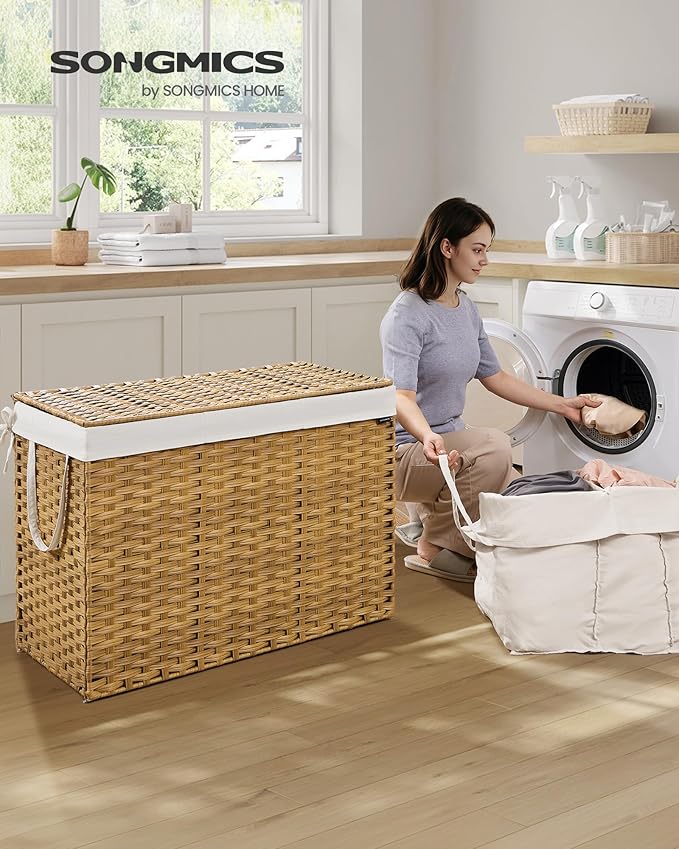 SONGMICS Laundry Hamper with Lid, 200 L Clothes Hamper with 2 Removable Liner - Image 2