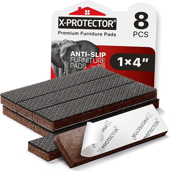 X-PROTECTOR 8 PCS Non-Slip Furniture Pads 1' x 4' Rubber Grips Self-Adhesive by X-Protector