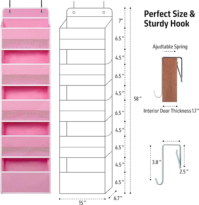 Over Door Organizer with 5 Large Pockets, Heavy Duty Hanging Organizer Storage - Image 2