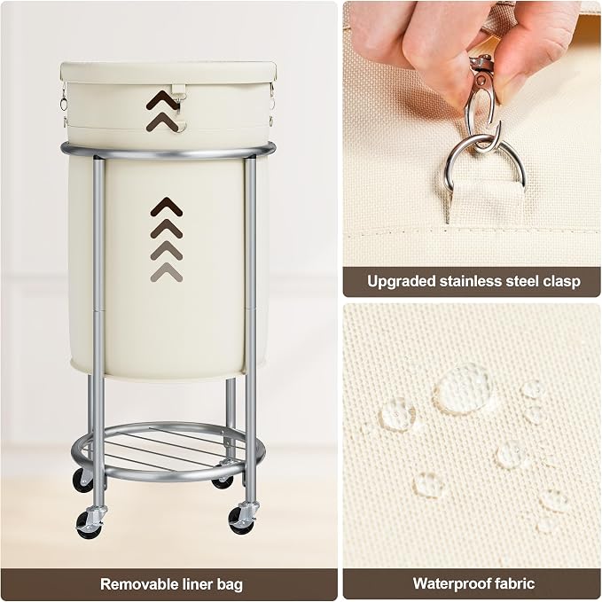 ELYKEN Laundry Hamper with Wheels, 110L Rolling Laundry Basket, Round Laundry - Image 5