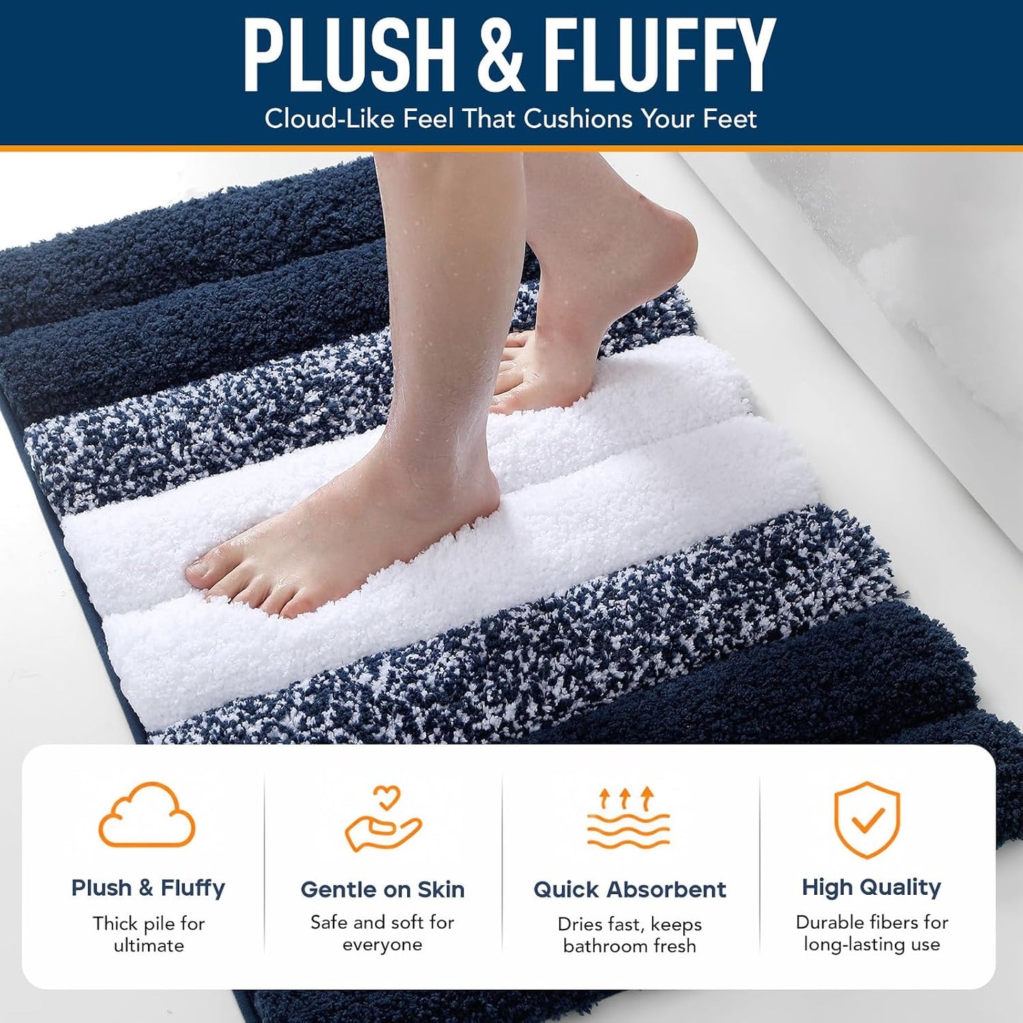XIYUNTE Thick Bathroom Rug - 32"x20" Extra Soft Blue and White Microfiber Bath Rugs, Quick Dry Super Absorbent Rubber Backing Non Slip Washable Bath Mat for Floor Tub Shower