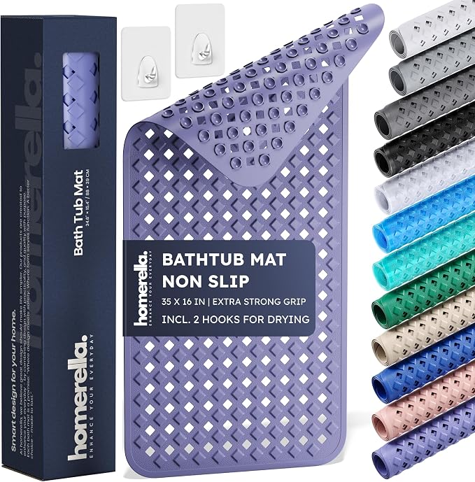 homerella® Bathtub Mat Non Slip 35x16, Incl. Hooks by Homerella