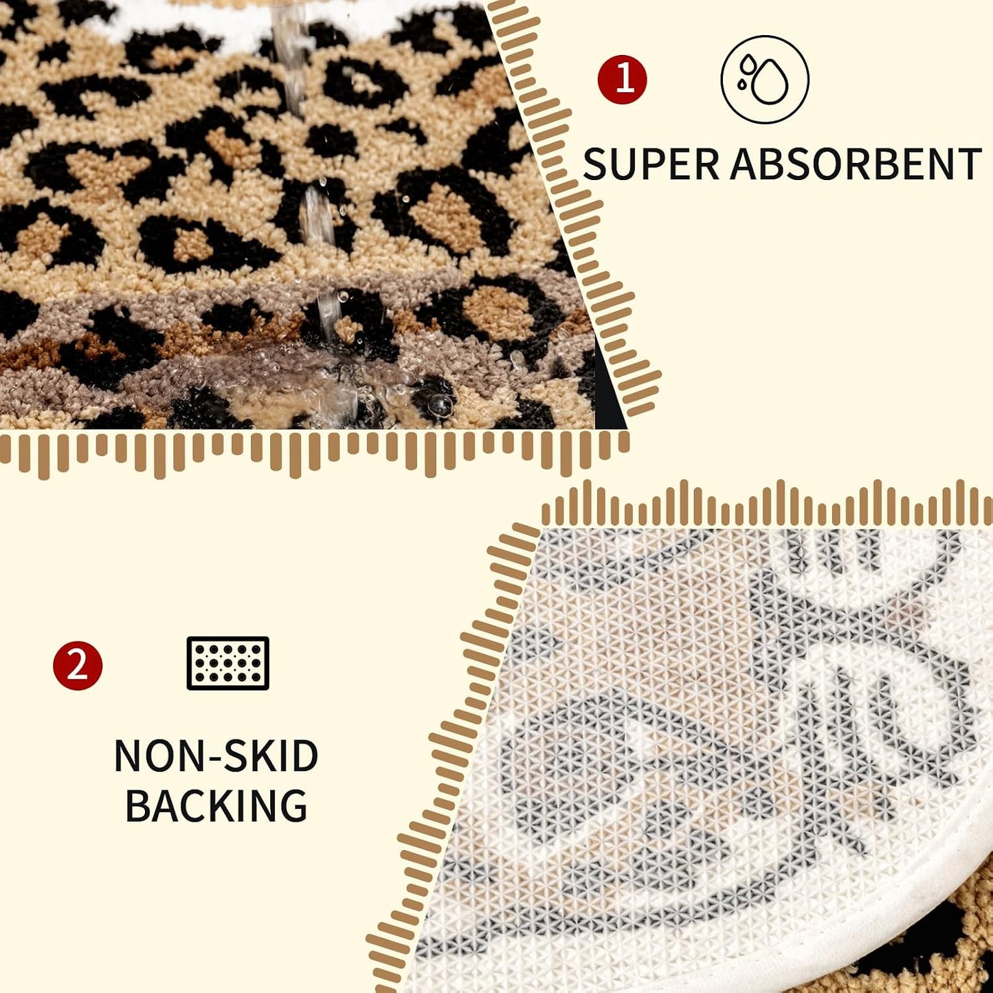 Seek4comfortable Brown Leopard Bath Mat for Bathroom, Cute Cheetah Shaped Rug Non Slip Animal Area Rugs Absorbent Bathtub Rug Washable Plush Shower Rugs, 24x40 Inch