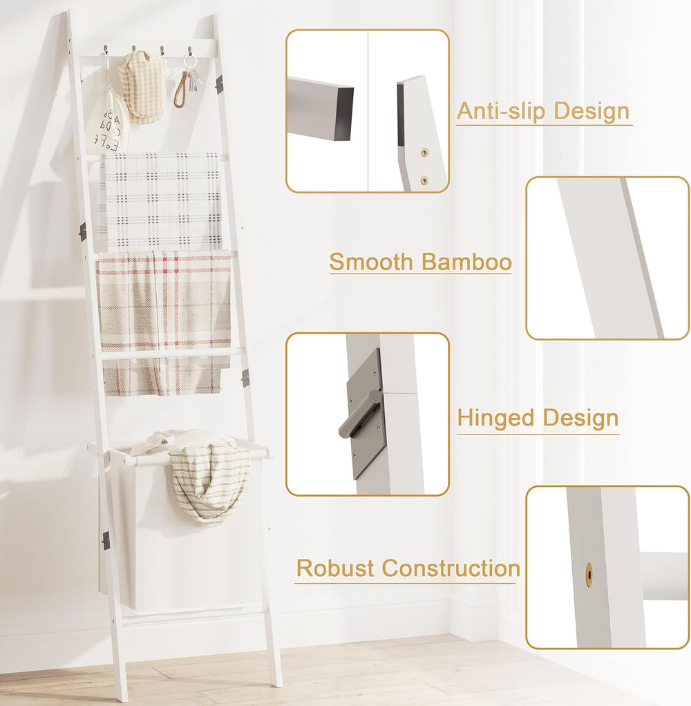 BAMBANG 6-Tier Blanket Ladder for Living Room, Blanket Quilt Ladder Rack Rust...