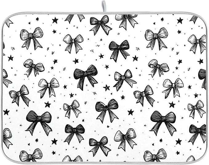 Black White Bowknot Dish Drying Mat by Wamika