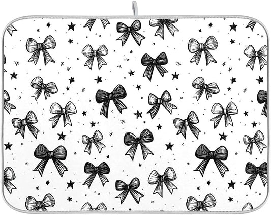 Black White Bowknot Dish Drying Mat by Wamika