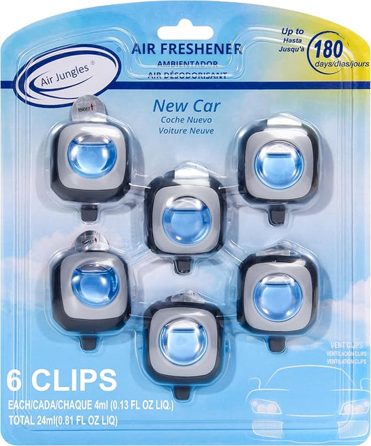 Air Jungles New Car Scent Car Air Freshener Clip, 6 Vent Clips, 4ml Each by AirJungles