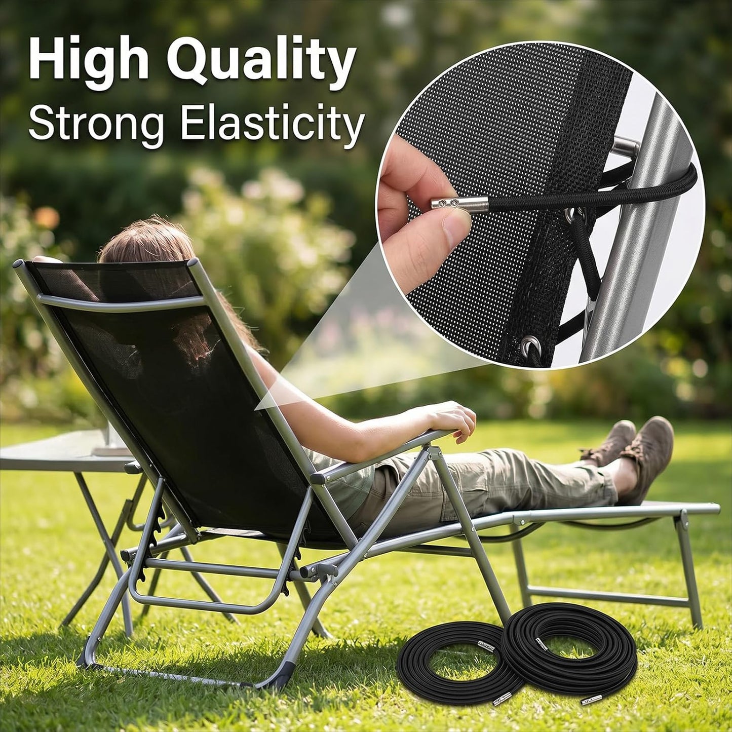 Heavy Duty Replacement Bungee Cords, 4 Pack Elastic Straps Repair Kit for Zero Gravity Chairs, Patio Recliners, Lounge, Lawn and Beach Furniture