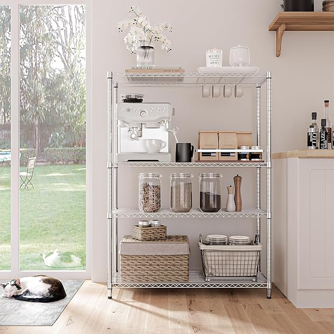 IZEUK 4-Tier Adjustable Heavy Duty Metal Wire Shelving Unit, Wide Storage Rack - Image 6