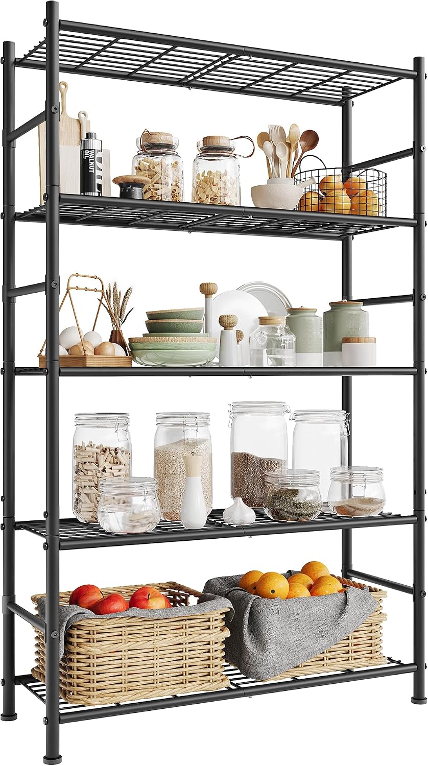 SONGMICS 5-Tier Storage Shelves, Adjustable Metal Wire Shelving Unit