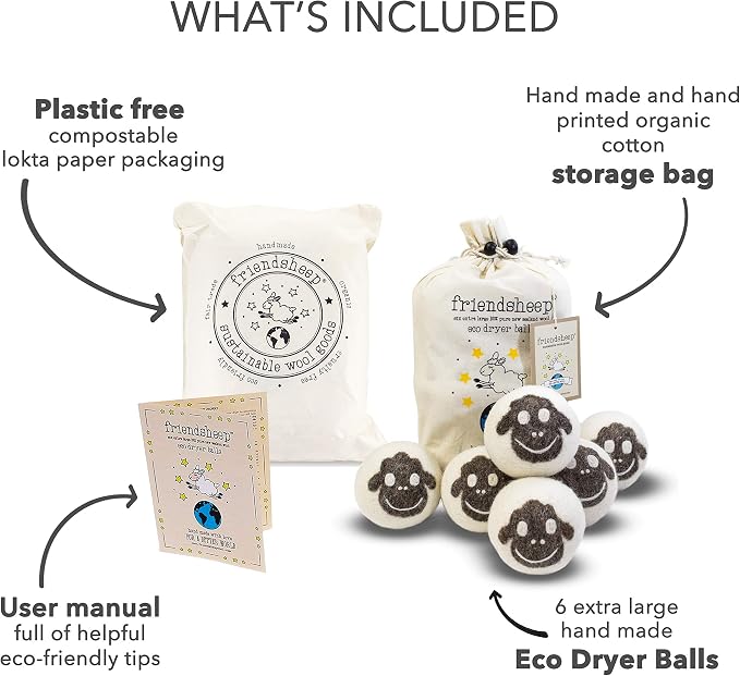 Wool Dryer Balls by Friendsheep 6 Pack XL Organic Premium Reusable Cruelty Free - Image 4